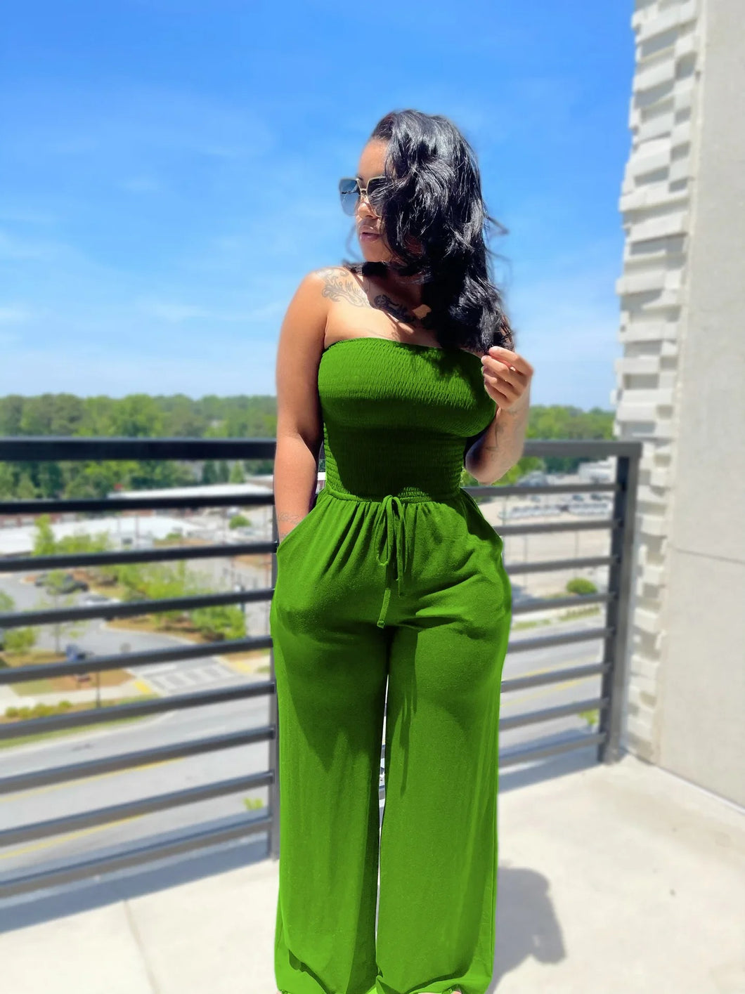 Women Sexy Tube Top Wide Leg Jumpsuit